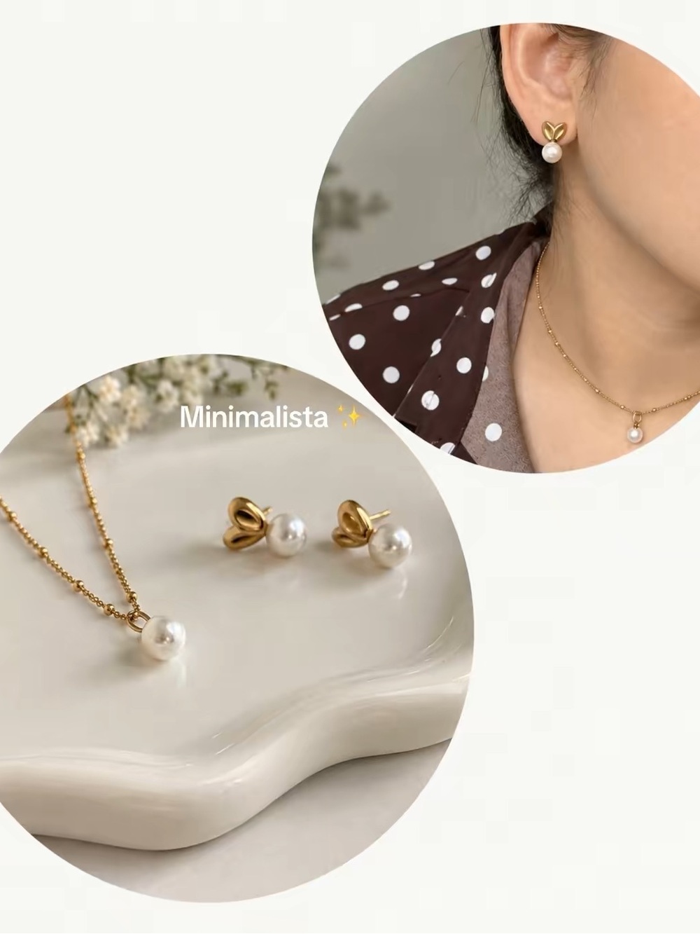 Gold Pearl Drop Necklace and Earrings Set - Minimalist